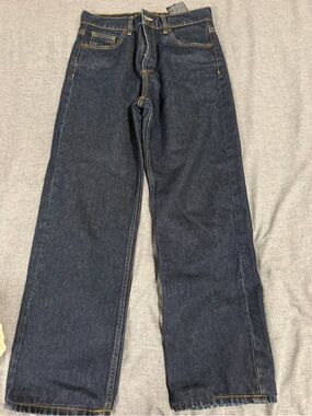 Zara Women's Straight-Leg Jeans in Dark Blue Denim